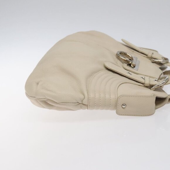 Salvatore Ferragamo Gancini Shoulder Bag Leather White Silver Auth - Picture 11 of 16